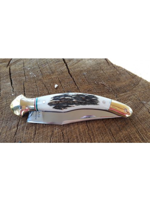 Magyar bicska fejesgörbe agancs markolattal nemzetiszín berakással